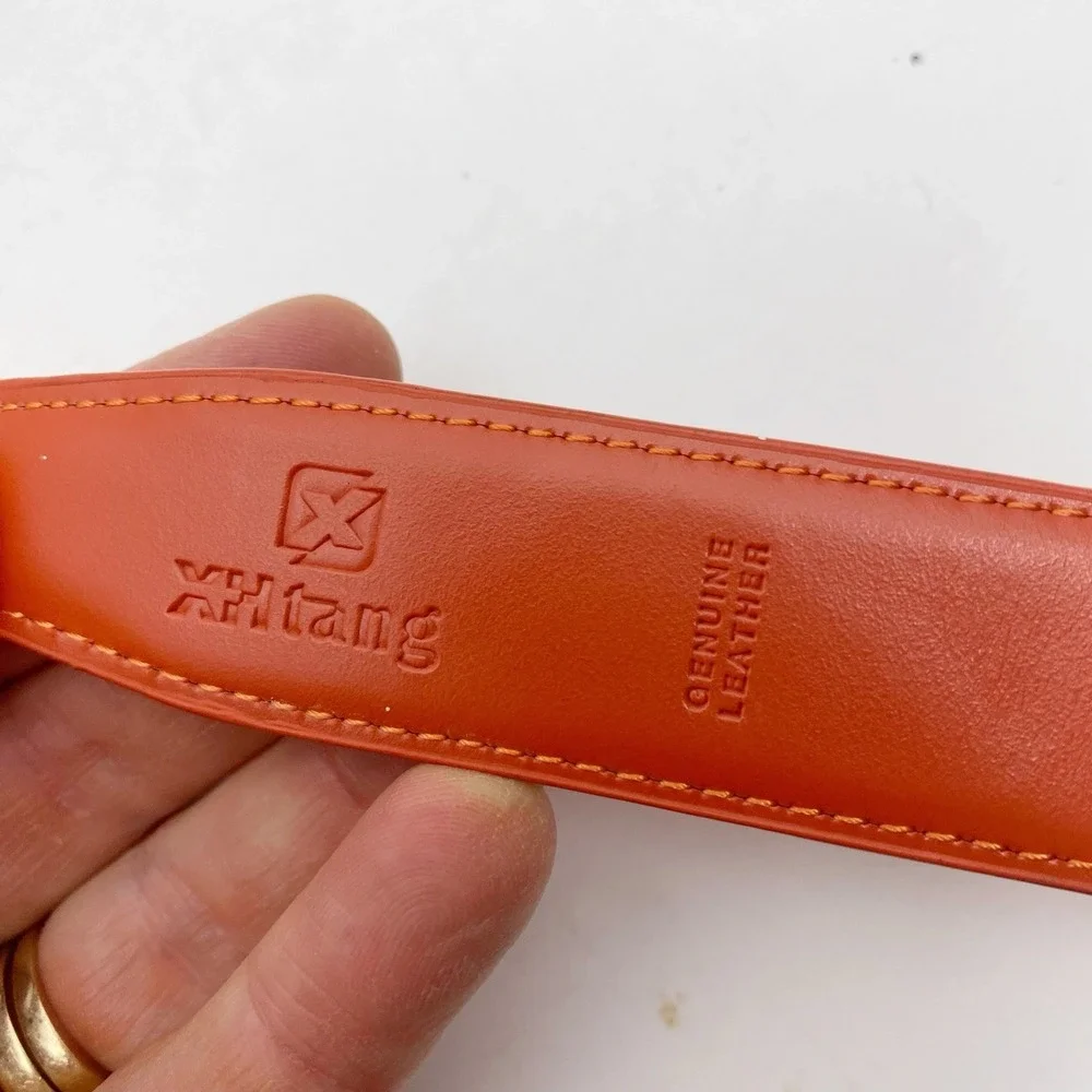 XHtang Smooth Leather Gunmetal Buckle Dress Belt Mens 52 Orange‎